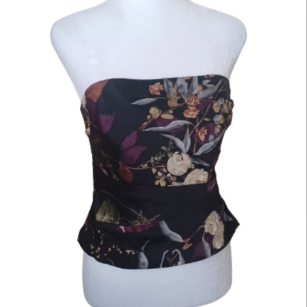 Strapless Black Floral Peplum Top